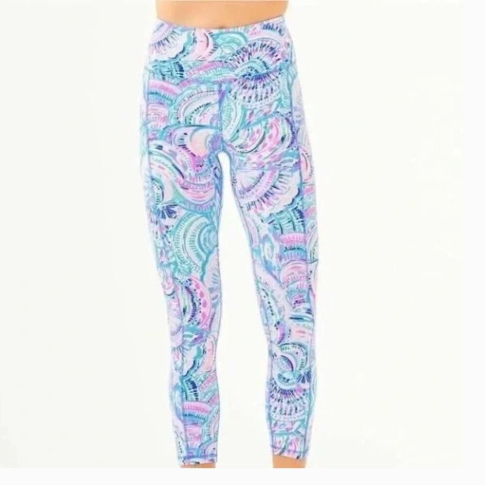 Lilly Pulitzer High Waisted Midi Luxletic Leggings Happy as a Clam Size Large